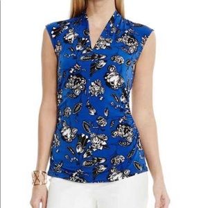 Vince Camuto Cap Like Sleeve Floral Ruched Top XL